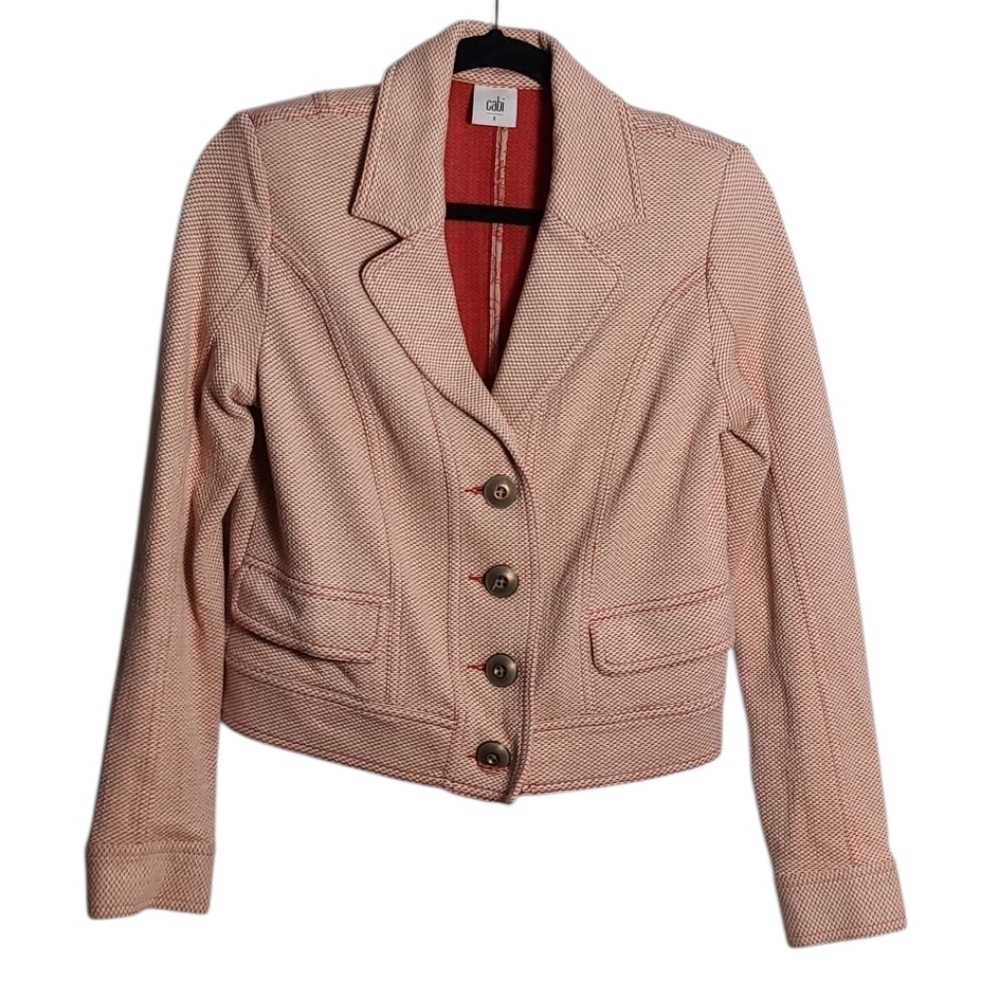 CAbi Blazer Red And White w/ Notched Lapels and Structured Shoulders Size Small